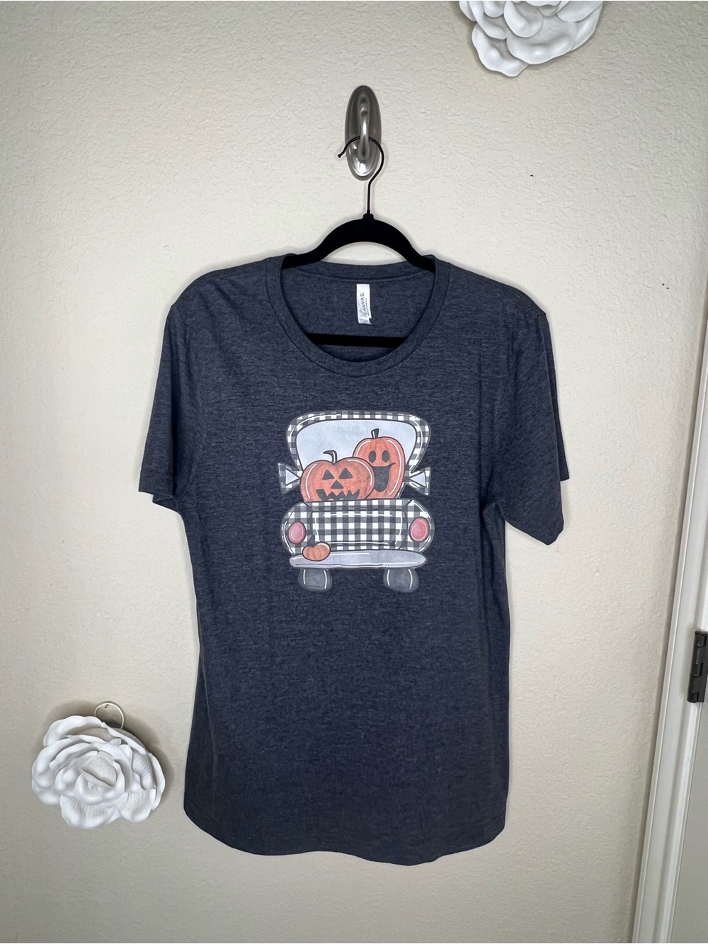 NTM: Bella Canvas Halloween Pumpkin Truck Graphic Tee Gray Medium